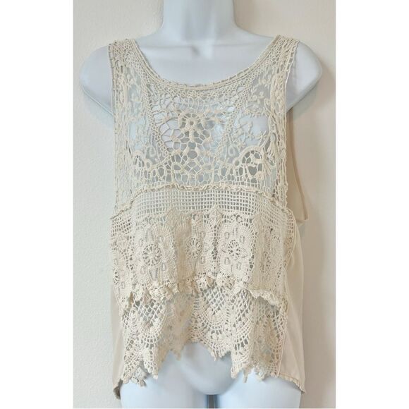 Tops - Urban Day Cream See Through Lace Back Button Womens Size Medium